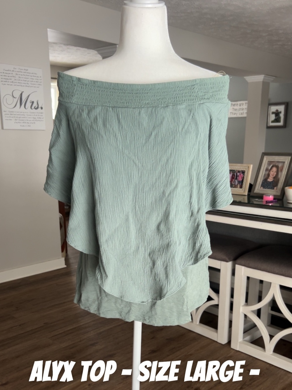 Alyx Sage Green Off-Shoulder Layered Blouse